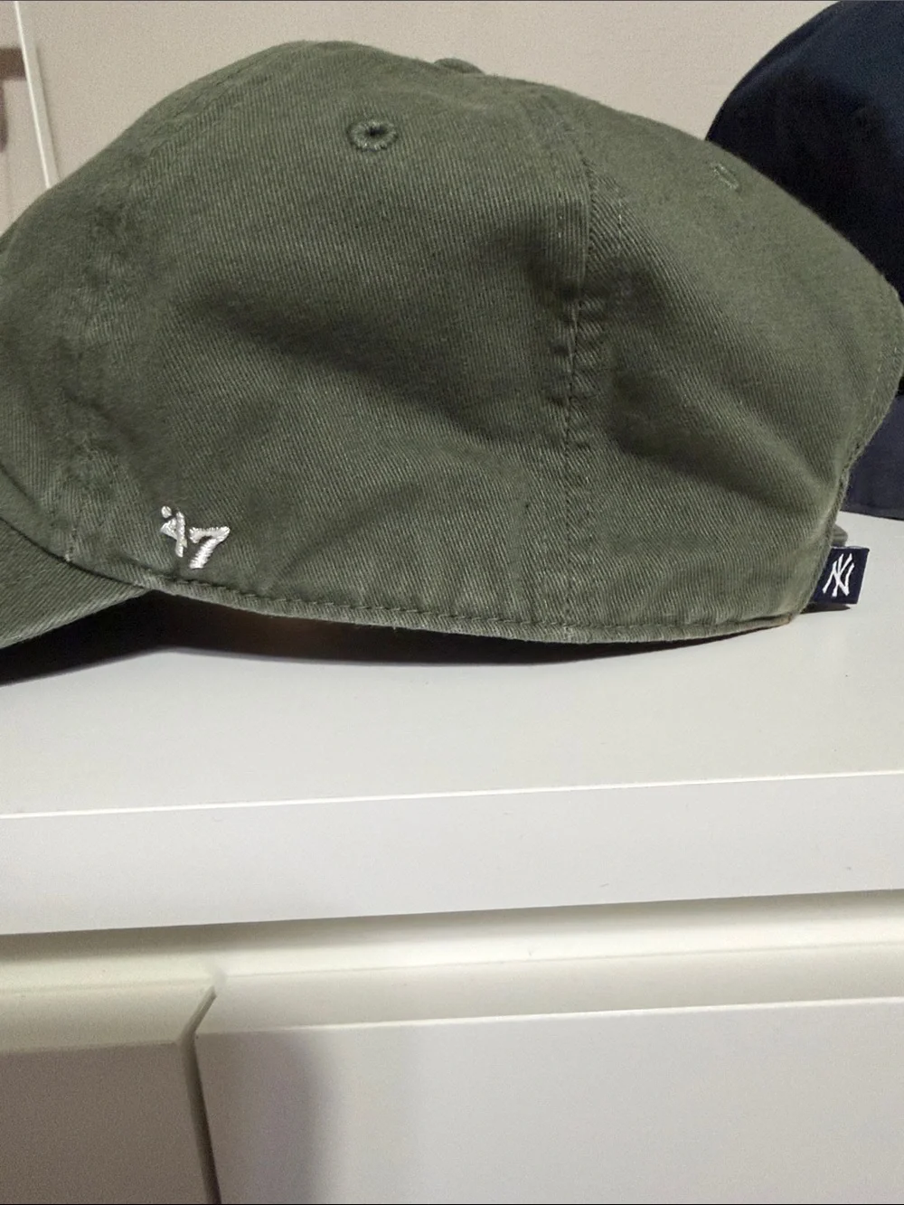 Olive Green NY Baseball Cap with White Embroidered Logo